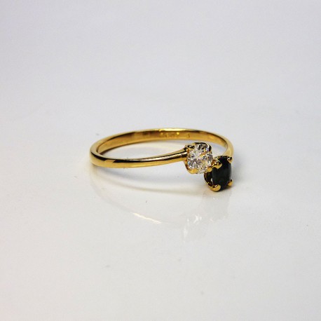 Bague Toi & Moi - Diamant 0,18ct - Saphir - Or jaune 18ct (750/000) - Occasion