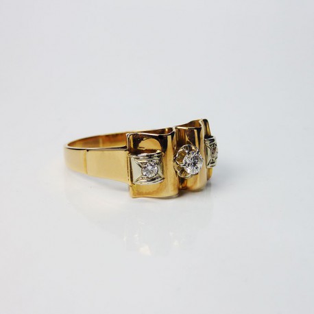 Bague style ancien - Diamants - Or jaune et blanc